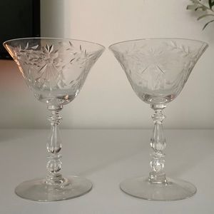 Two vintage white wine glasses